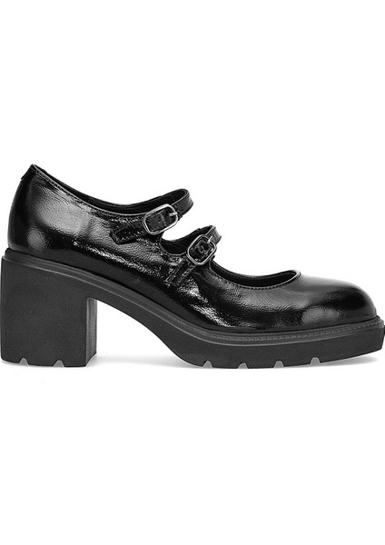 D25KA-160 Kadın Hakiki Rugan Deri Klasik Topuklu Ayakkabı Siyah