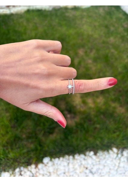 Kutup Yıldızı Iki Sıralı Zirkon Taş Detay Gümüş Kaplama Ayarlanabilir Yüzük fiyatları
