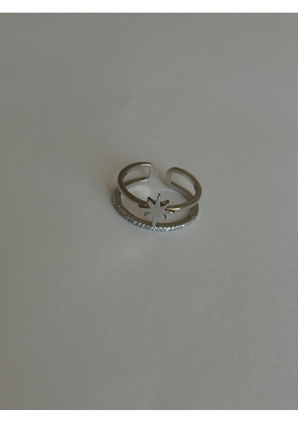 Kutup Yıldızı Iki Sıralı Zirkon Taş Detay Gümüş Kaplama Ayarlanabilir Yüzük fırsatları