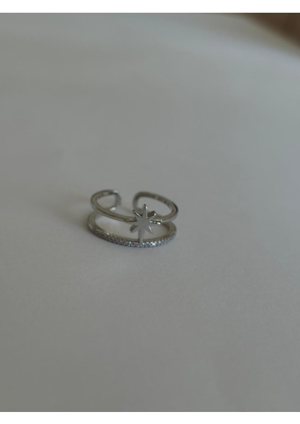 Kutup Yıldızı Iki Sıralı Zirkon Taş Detay Gümüş Kaplama Ayarlanabilir Yüzük indirimleri