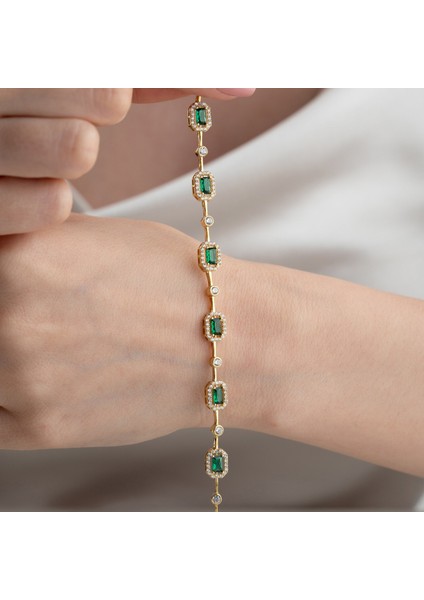 Kadın 925 Ayar Gümüş Zümrüt Taşlı Zarif Bileklik indirimleri