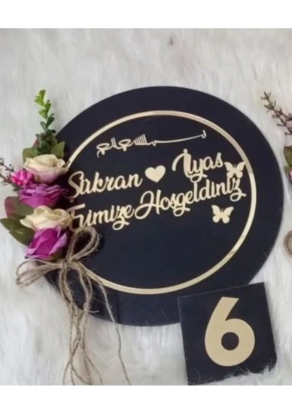 Isme Özel Ahşap ve Pleksili Kapı Süsü ve Kapı No, Duvar Süsü, Duvar Dekoru Gold
