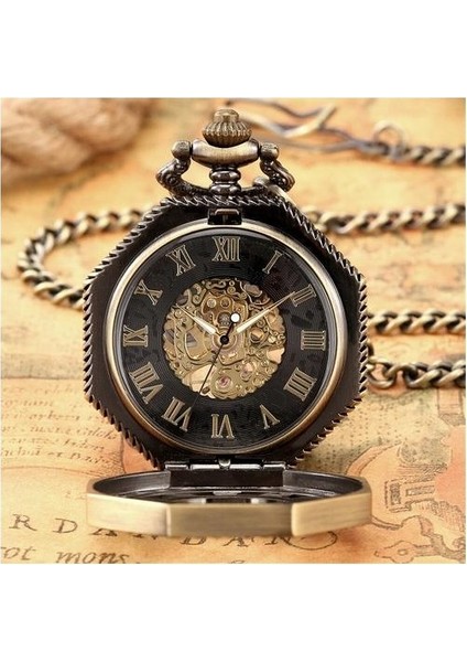 Sekizgen Şeklinde Bronz Mekanik El Sarma Cebi Ilçe Hollow Arapça Sayılar Yarım Avcı Vintage Kalın Zincir Kolye Saat | Cep ve Amp;fob Saatler2 (Yurt Dışından) fiyatları