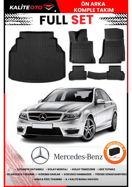 Mercedes C Seri W204 Plastik Setli 2011 Model Bagaj Havuzu+Paspas Takımı Full Set+Hediyeli