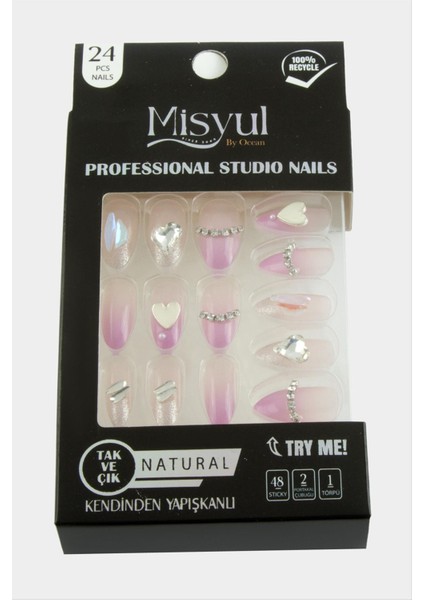 Wizard Misyul Taşlı Takma Tırnak 24 Adet-Pembe modelleri