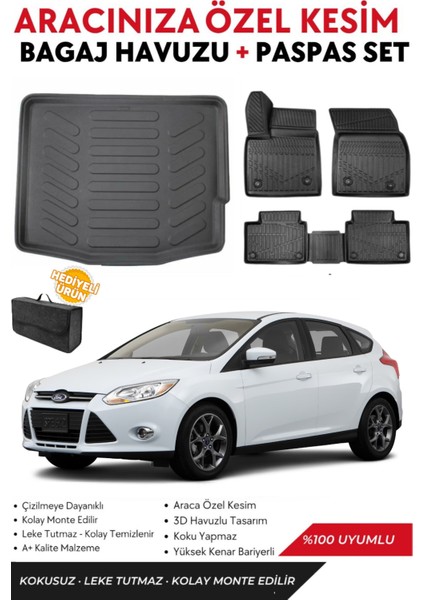 Ford Focus 3 Hatchback 2011-2012-2013-2014 Model Bagaj Havuzu+Paspas Full Takım+Hediyeli