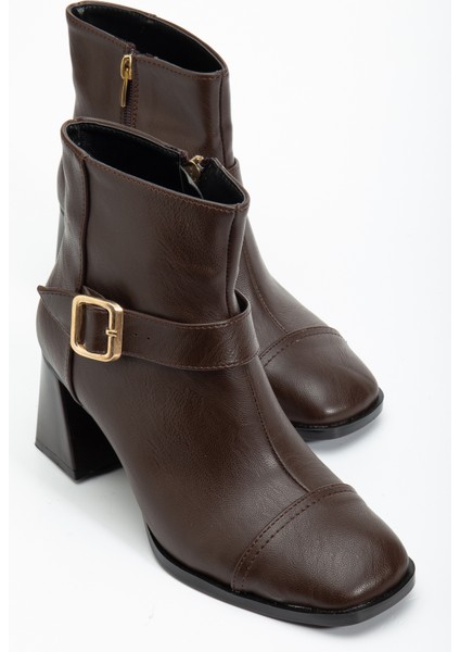 Kadın Kahve Cilt Tpu Taban Kemer Toka Detaylı Fermuarlı Topuklu Bot fiyatları