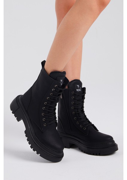 Kadın Siyah Mat Rahat Kalıp Kalın Taban Bağcıklı ve Fermuarlı Bot fırsatları