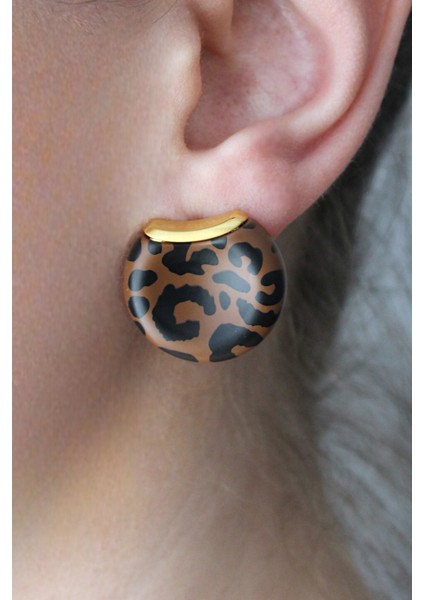 Leopar Desenli Düğme Model Küpe