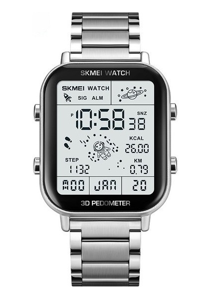 Erkekler Paslanmaz Çelik Çok Fonksiyonlu Pedometre Kalori Kilometre Ikili Zaman Siyah Altın Spor Su Geçirmez Dijital Saat Casıo Seıko (Yurt Dışından)