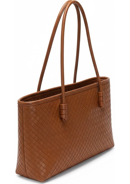 Kadın Loven Uzun Tote Çanta Taba Örgülü modelleri