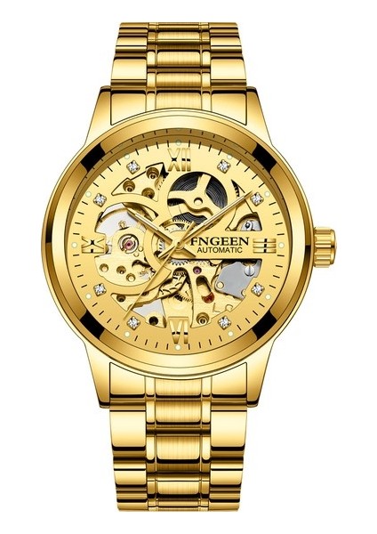 Otomatik Örgü Kemer Mekanik Saat Erkek Saati Su Geçirmez Parlak Elmas Çift Taraflı Içi Boş Tourbillon Casıo Seıko (Yurt Dışından)