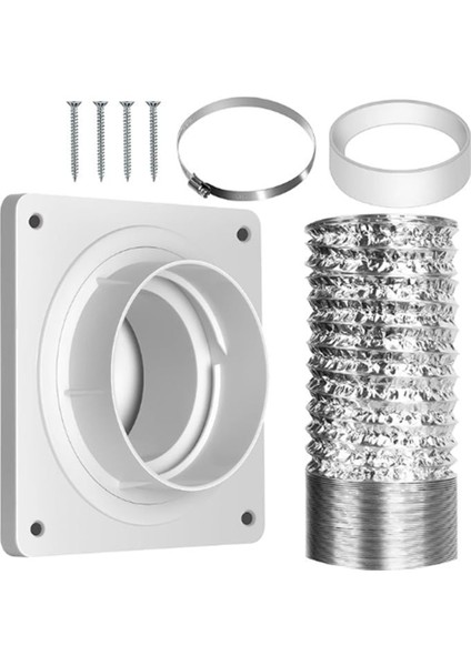 Kurutma Makinesi Havalandırma Duvar Plakası ve Hortumu (4 Inç 8 Ayak), Büküm Kilitli Kurutma Makinesi Havalandırma Bağlantı Kiti, 4 Inç Kurutma Makinesi Kanal Bağlantı Flanşı B (Yurt Dışından)