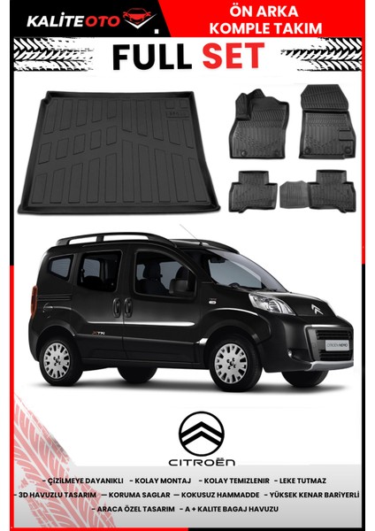 Citroen Nemo 2007-2008-2009-2010-2011-2012 Model Bagaj Havuzu+Paspas Takımı Full Set