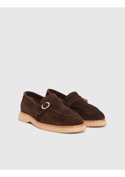 Agnese Hakiki Süet Deri Kahverengi Kadın Loafer