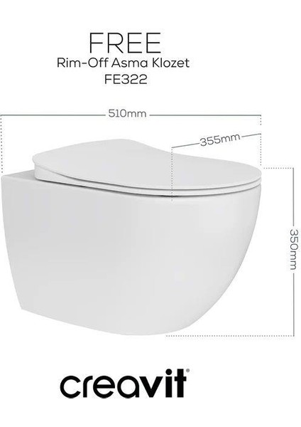 Free Rim-Off Kanalsız Asma Klozet 1.kalite (FE322.02) + Duck Tp Yavaş Kapanan Kapak 2'li Set modelleri