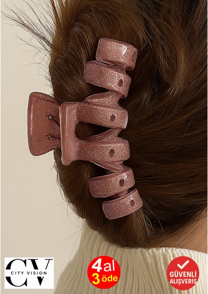 Simli Gül Kurusu Renk Zikzak Model Mandal Toka 11 cm - Şık ve Dayanıklı