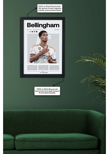 Jude Bellingham Real Madrid Fc Siyah Çerçeveli Poster Tablo modelleri