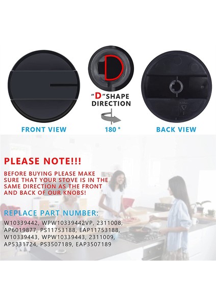 4x W10339442 Ocak Düğmesi, Ocak Yüzey Brülör Kontrol Düğmeleri Siyah WPW10339442 PS11753188'IN Yerini Alır (Yurt Dışından) indirimleri