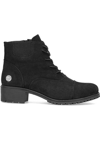 D25KB-1645 Kadın Hakiki Nubuk Deri Topuklu Bot Siyah