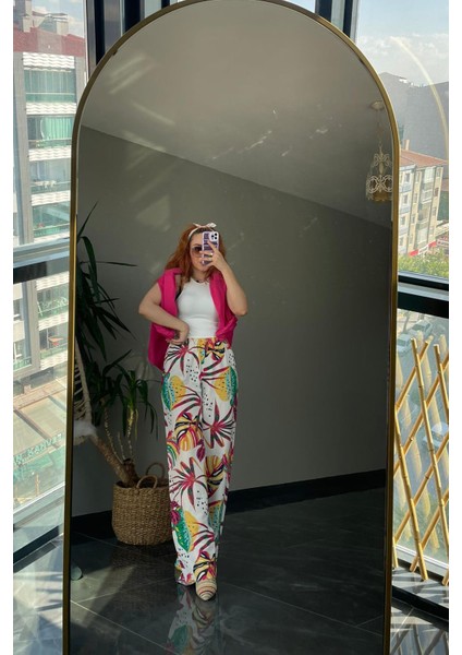 Yüksek Bel Desenli Pantolon