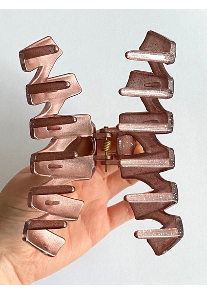 Simli Gül Kurusu Renk Zikzak Model Mandal Toka 11 cm - Şık ve Dayanıklı indirimleri