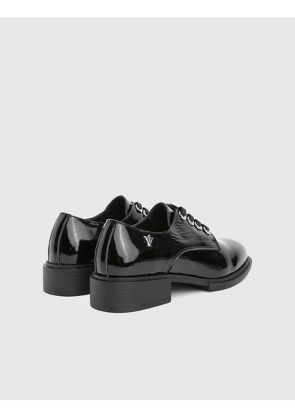 Pertis Hakiki Rugan Deri Siyah Kadın Oxford Ayakkabı fırsatları