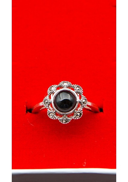 925 Ayar Kadın Gümüş Oltu Taşı Yüzük SY00070