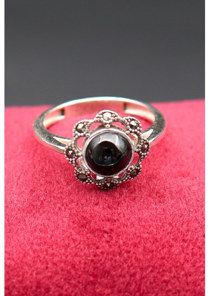 925 Ayar Kadın Gümüş Oltu Taşı Yüzük SY00070 fiyatları