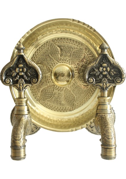 Ikili Sarı Hamam Taslı Desenli Perlatörlü Antik Osmanlı Musluk