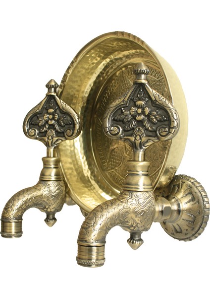 Ikili Sarı Hamam Taslı Desenli Perlatörlü Antik Osmanlı Musluk fiyatları