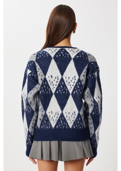 Baklava Desenli Boncuklu Triko Hırka LAN0080 Lacivert fırsatları