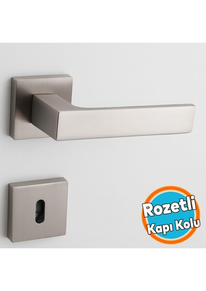 Oda Kapı Kolu Kare Rozetli Inox Sağa Sola Uygun Iç Dış Ev Oda Kapısı Kilitlenebilir 1 Takım