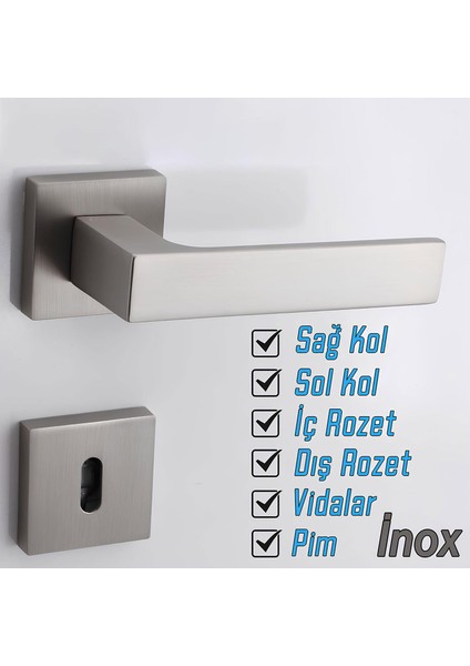 Oda Kapı Kolu Kare Rozetli Inox Sağa Sola Uygun Iç Dış Ev Oda Kapısı Kilitlenebilir 1 Takım modelleri