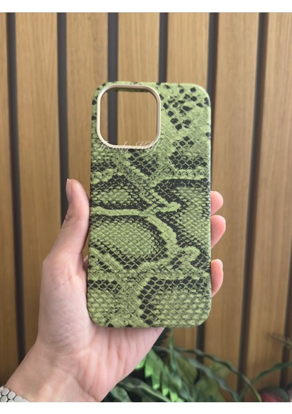 iphone (13/14) Uyumlu Yılan Desenli Deri Magsafe Kılıf