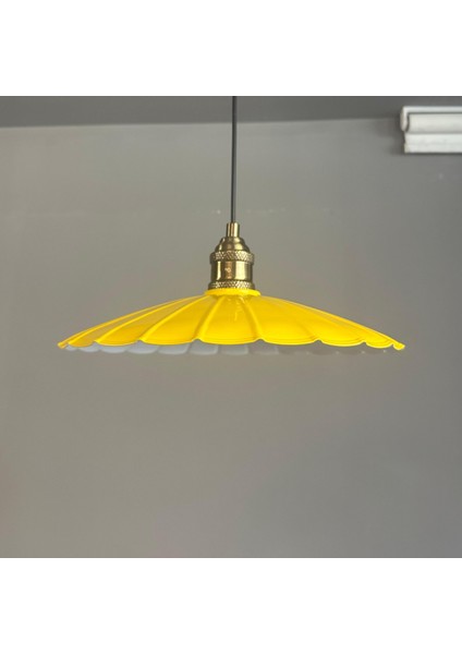 Risso Açık Sarı Metal Büyük Avize Lale Başlık Tekli Rustik Cafe Modern Sarkıt Aydınlatma
