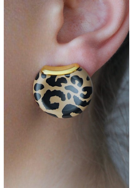 Leopar Desenli Düğme Model Küpe