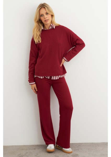Kadın Bordo Alt Üst Pantolon Takım COL28