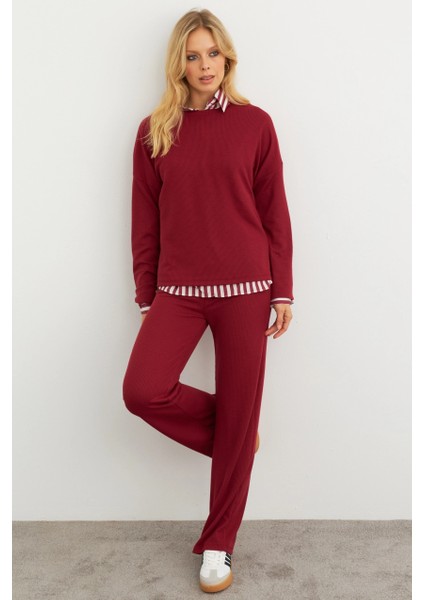 Kadın Bordo Alt Üst Pantolon Takım COL28 fiyatları