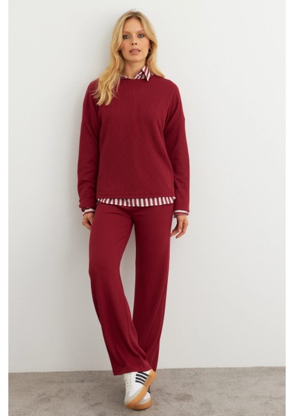 Kadın Bordo Alt Üst Pantolon Takım COL28 modelleri