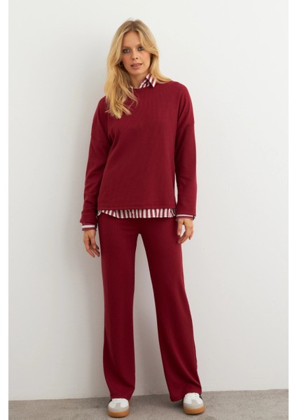 Kadın Bordo Alt Üst Pantolon Takım COL28 fırsatları