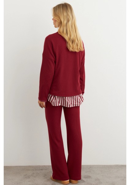 Kadın Bordo Alt Üst Pantolon Takım COL28 indirimleri