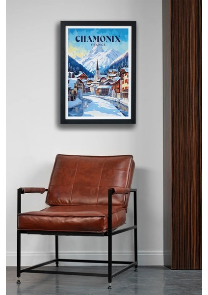 Chamonix France Siyah Çerçeveli Poster Tablo fiyatları