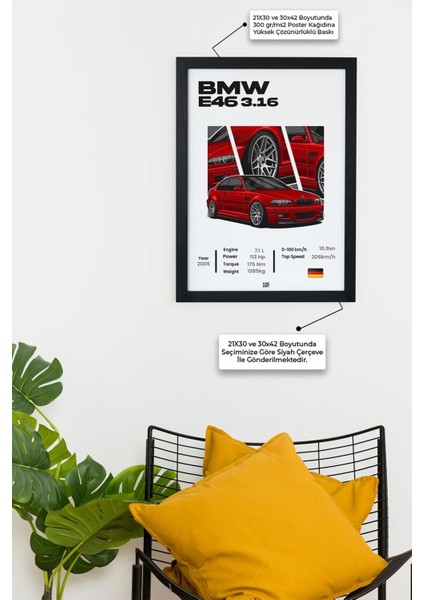 Bmw E46 3.16 Tasarım Çerçeveli Poster Tablo fiyatları
