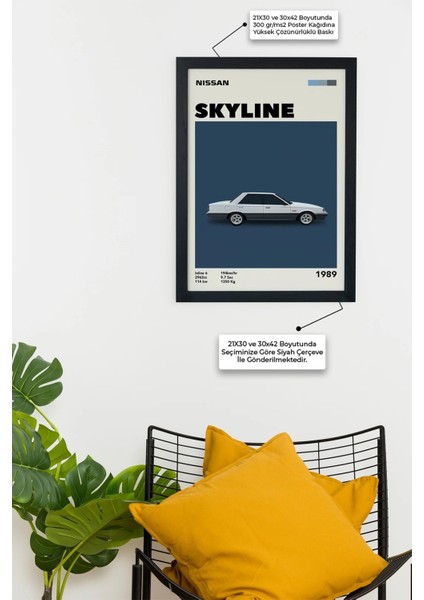 Nissan Skyline 1989 Car Serie Özel Tasarım Siyah Çerçeveli Tablo Poster modelleri