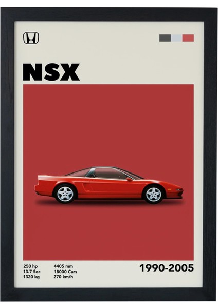 Honda Nsx 1990-2005 Car Serie Özel Tasarım Siyah Çerçeveli Tablo Poster