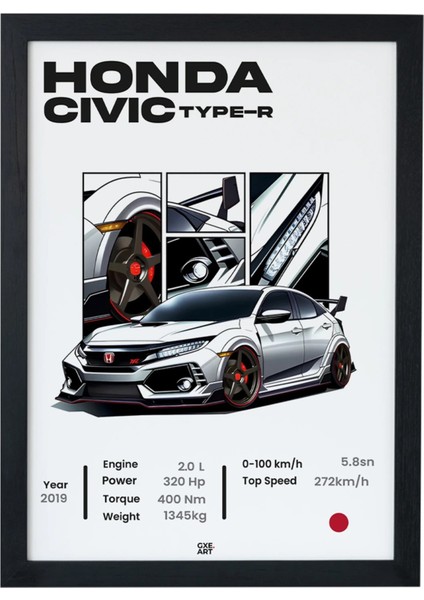 Honda Cıvıc Type-R Siyah Çerçeveli Tablo Poster