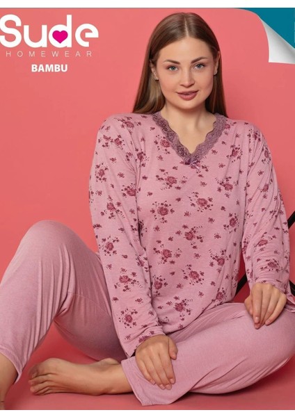 Kadın Uzun Kollu Bambu Battal Pijama Takımı