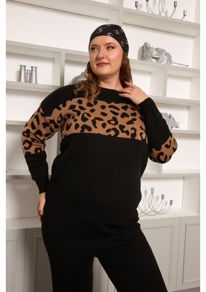 Leopar Garnili Alt-Üst Büyük Beden Takım Siyah modelleri