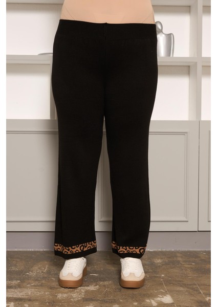 Leopar Garnili Alt-Üst Büyük Beden Takım Siyah